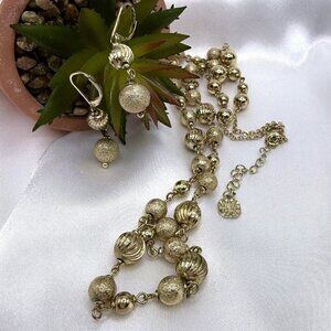 Vintage MONET Spiral Textured Ball 28" Necklace and Earrings